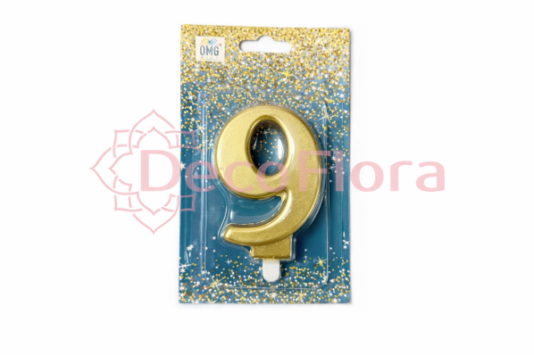 Свеча Цифра 9 Золотая 8см