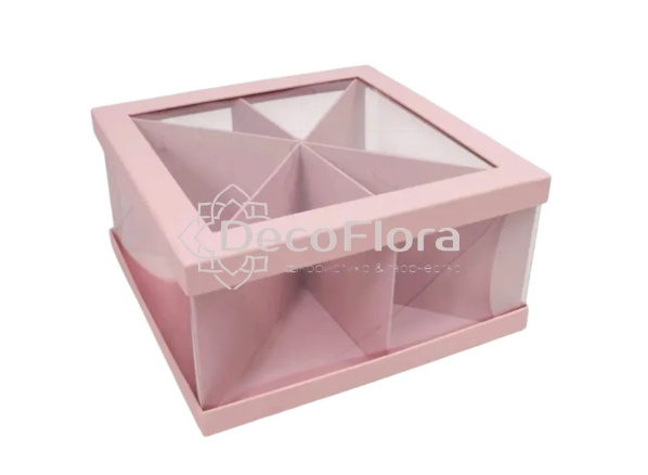 Коробка сборная с окошком 35*35*15см квадрат розовая