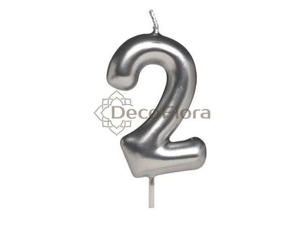 Свеча Цифра 2 Серебро 6см 