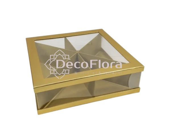 Коробка сборная с окошком 35*35*10см квадрат золотая