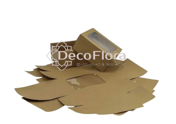Коробка сборная с окошком 25*20*12см прямоугольная крафт