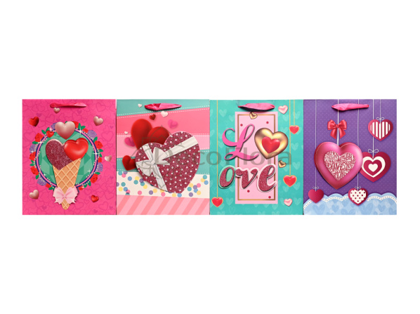 Пакет подарочный 26х32х10 см LOVE блестки микс