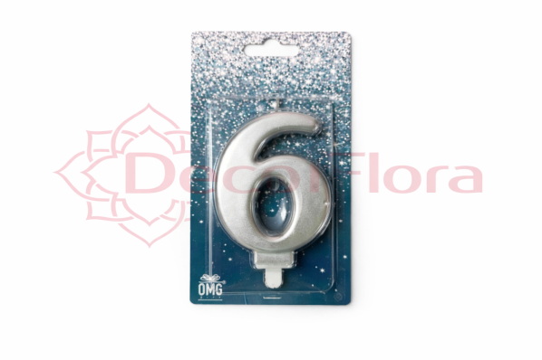 Свеча Цифра 6 Серебро 8см 